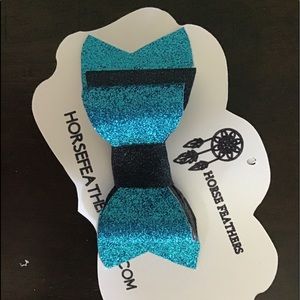 Blue and navy vegan leather hair bow